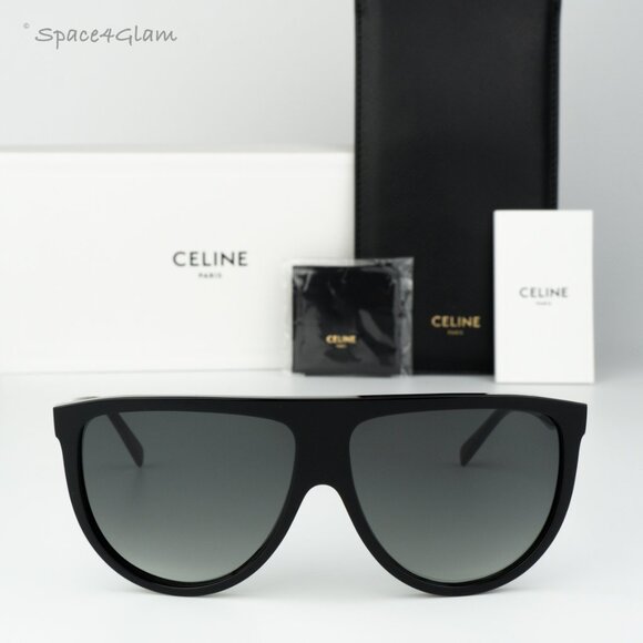 BRAND NEW Celine CL4006IN 01P Shiny Black Gradient Green Geometric Sunglasses - Picture 1 of 10